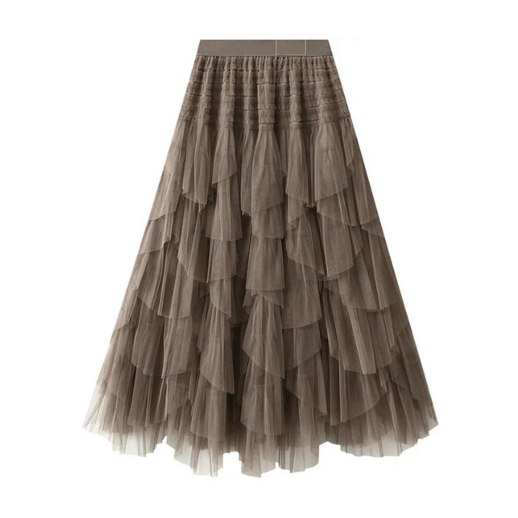 Irregular Mesh A-Line Pleated Maxi Skirt