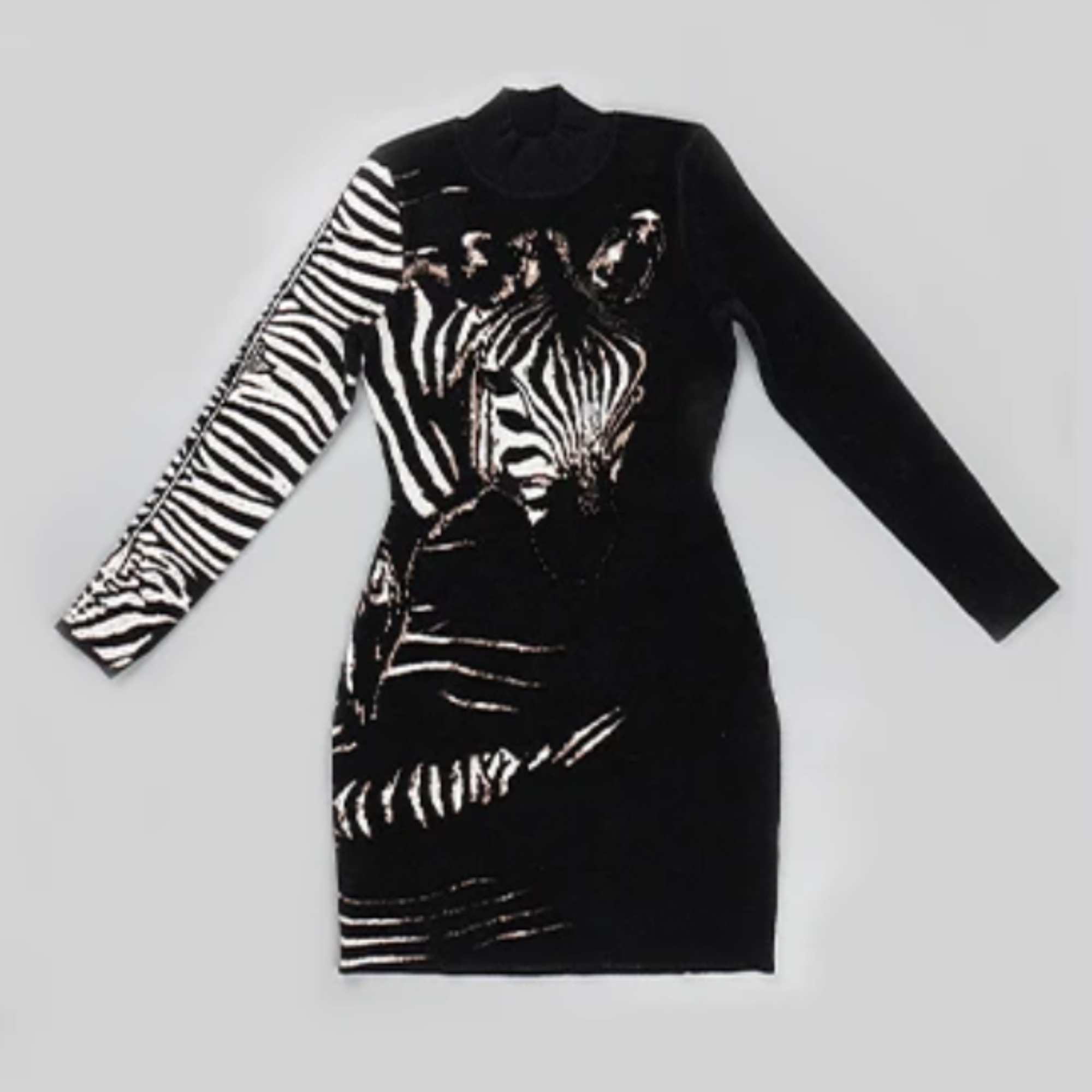 Zebra Pattern Long Sleeves Mini Dress