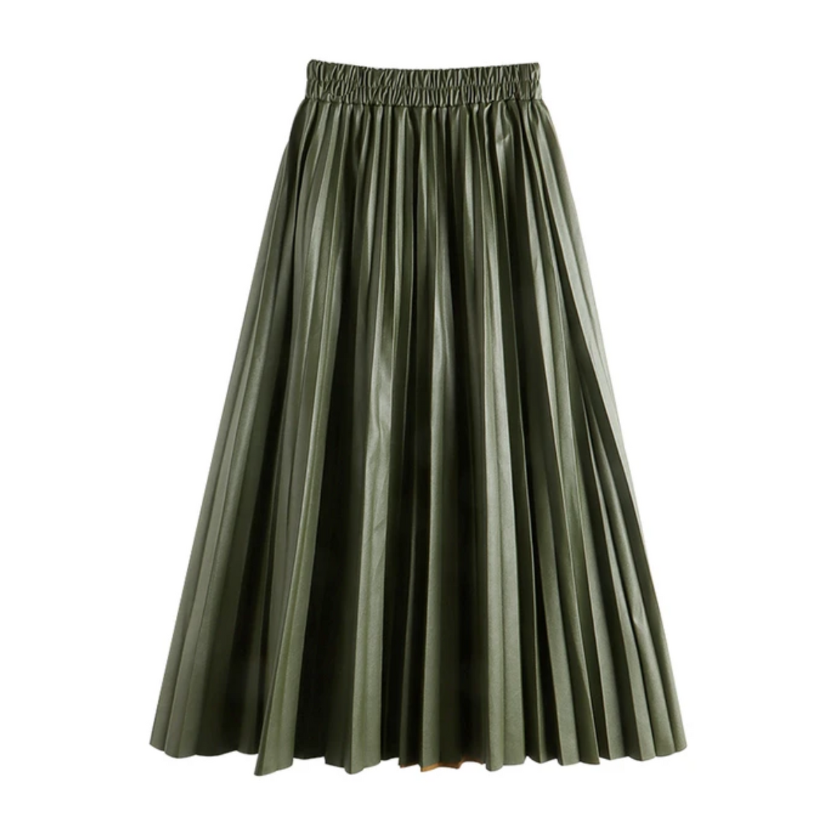 A-line Faux Leather Pleated Long Skirt