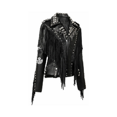 Studded Faux Leather Fringed Jacket