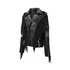 Studded Faux Leather Fringed Jacket