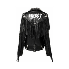 Studded Faux Leather Fringed Jacket