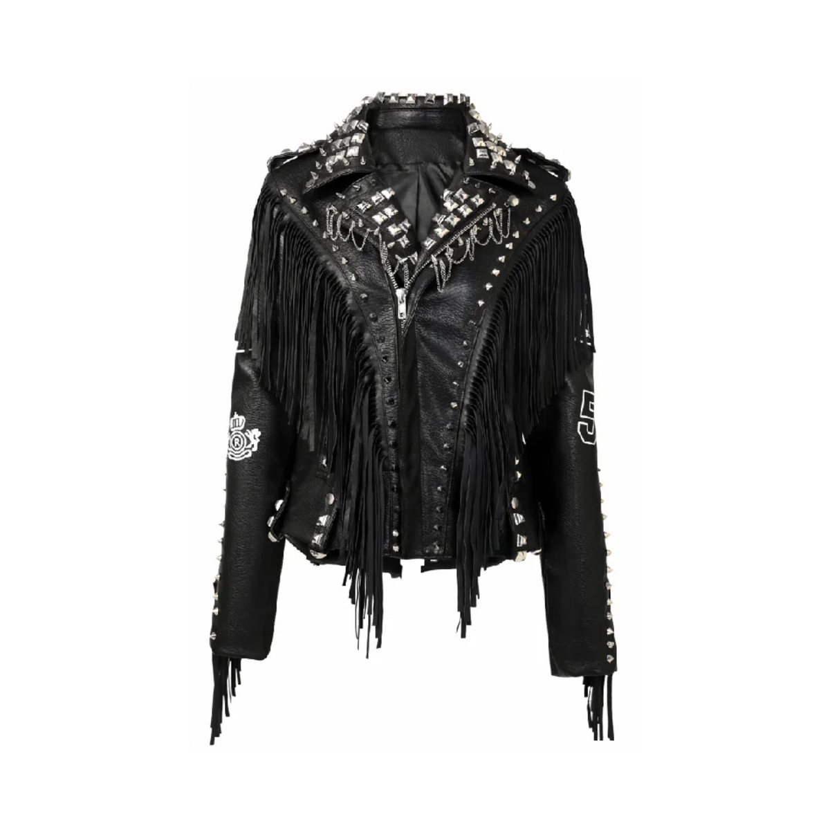 Studded Faux Leather Fringed Jacket