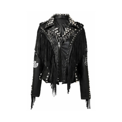 Studded Faux Leather Fringed Jacket