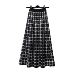 Houndstooth Knitted Plaid Midi Skirt