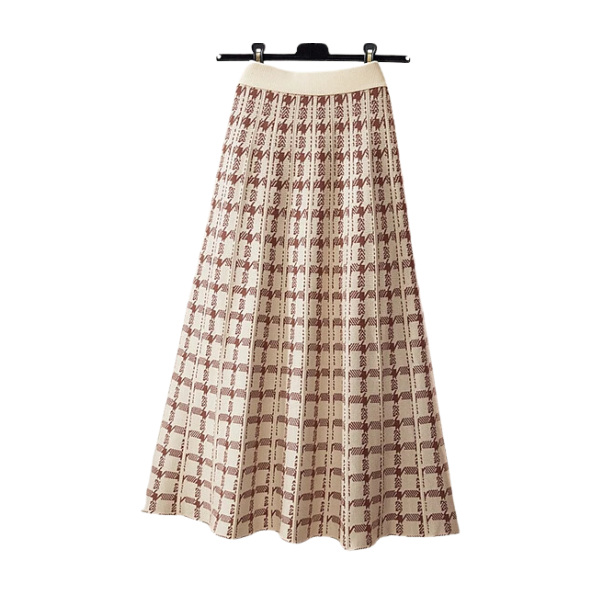 Houndstooth Knitted Plaid Midi Skirt