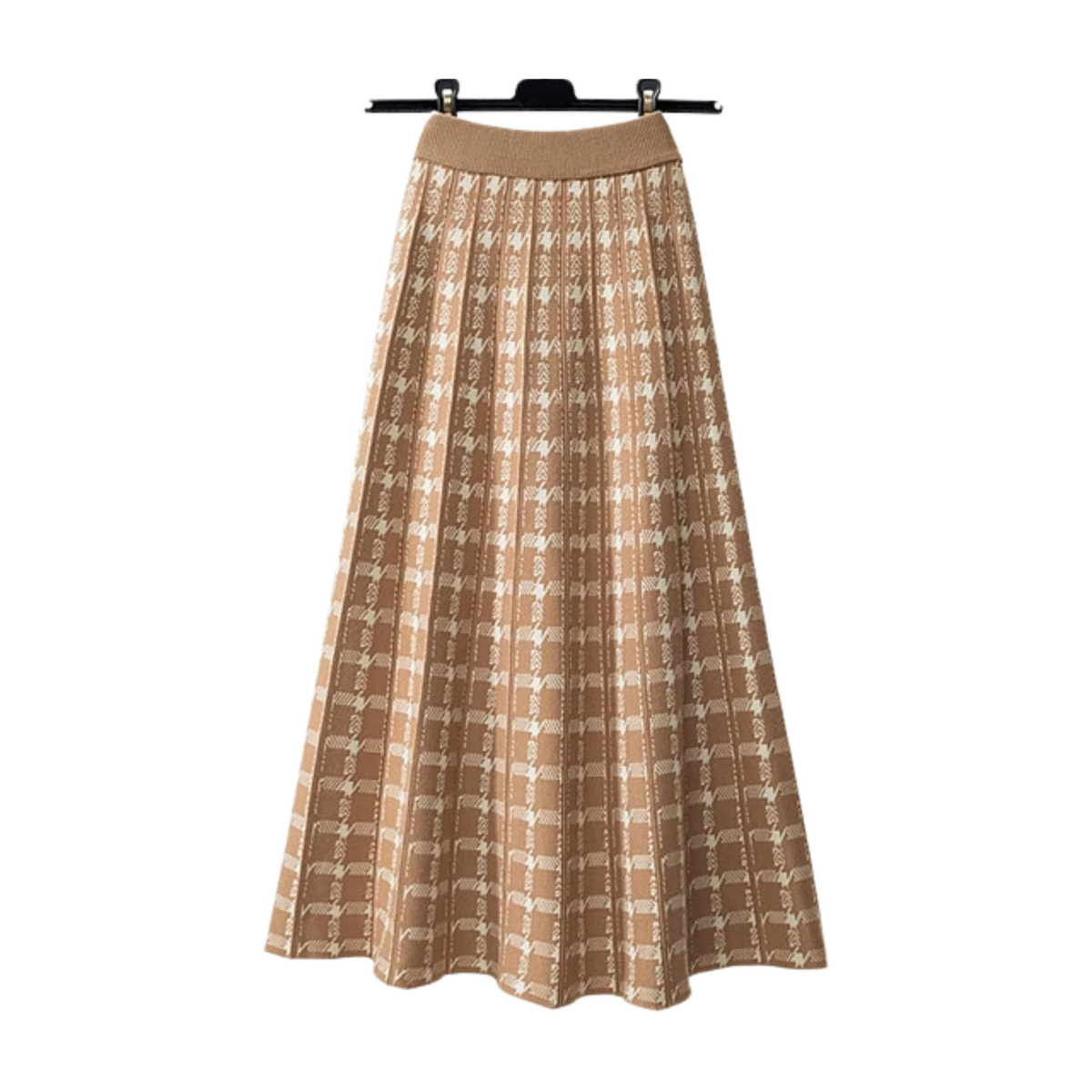 Houndstooth Knitted Plaid Midi Skirt