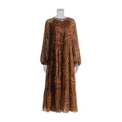 Coffee Lantern Sleeve Cut-Out Back Dress