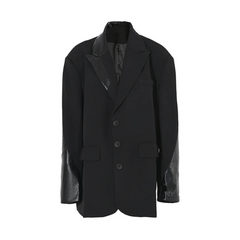 Pre Order:  Black Spliced Faux-Leather Blazer