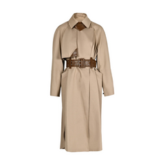 Camel Faux-Leather Spliced Trench Coat