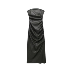 Strapless Midi Faux Leather Dress