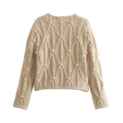 Cable-Knit Pearl Cardigan Sweater