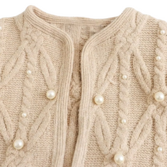 Cable-Knit Pearl Cardigan Sweater