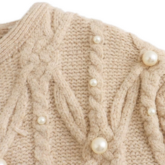 Cable-Knit Pearl Cardigan Sweater