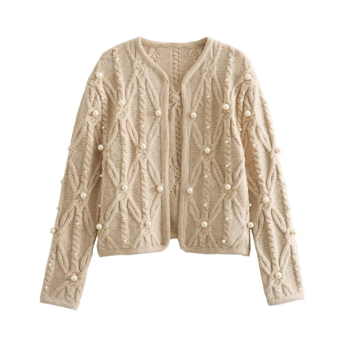 Cable-Knit Pearl Cardigan Sweater