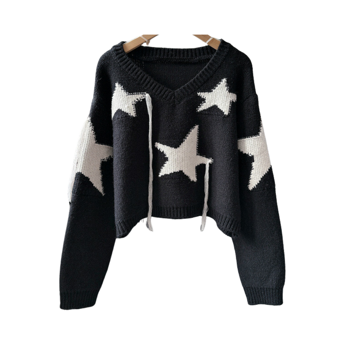 Stars Pattern V-Neck Knitted Sweater