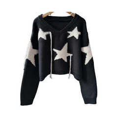 Stars Pattern V-Neck Knitted Sweater