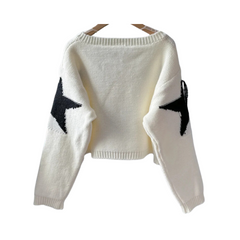 Stars Pattern V-Neck Knitted Sweater