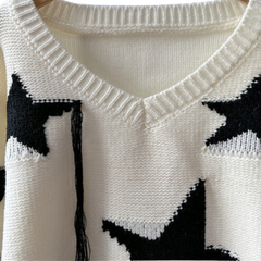 Stars Pattern V-Neck Knitted Sweater