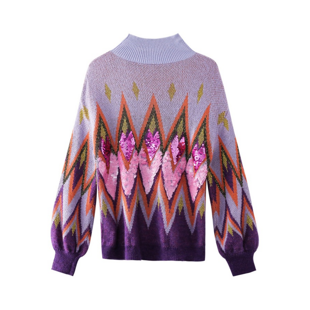 Diamond-Shaped Sequin Turtleneck Sweater