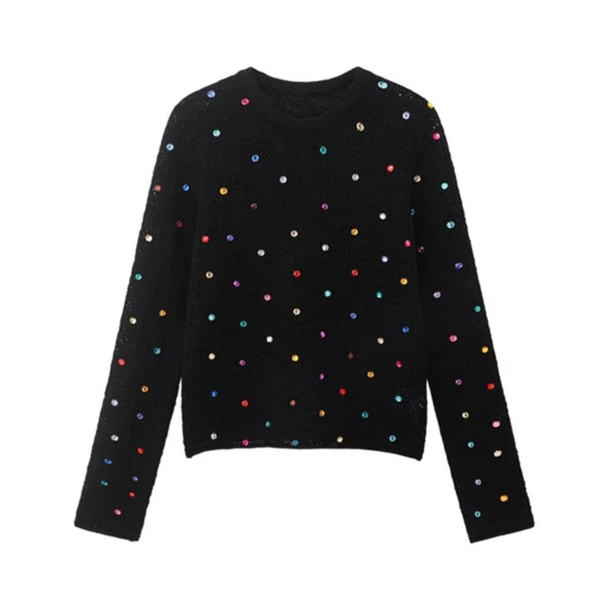 Colorful Crystal Beaded Knitted Sweater