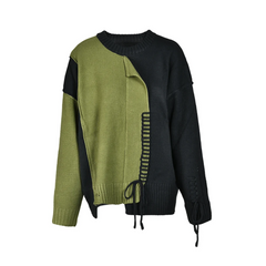 Colorblock Knitted Green Pullover Sweater