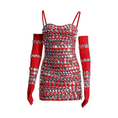 Studded Rhinestones Sleeveless Mini Dress
