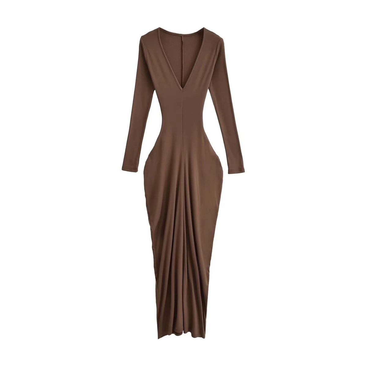 Deep V-Neck Long Sleeve Dress