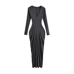 Deep V-Neck Long Sleeve Dress