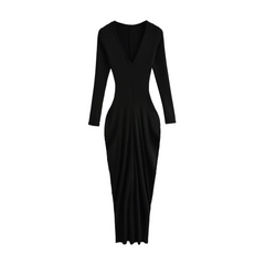 Deep V-Neck Long Sleeve Dress