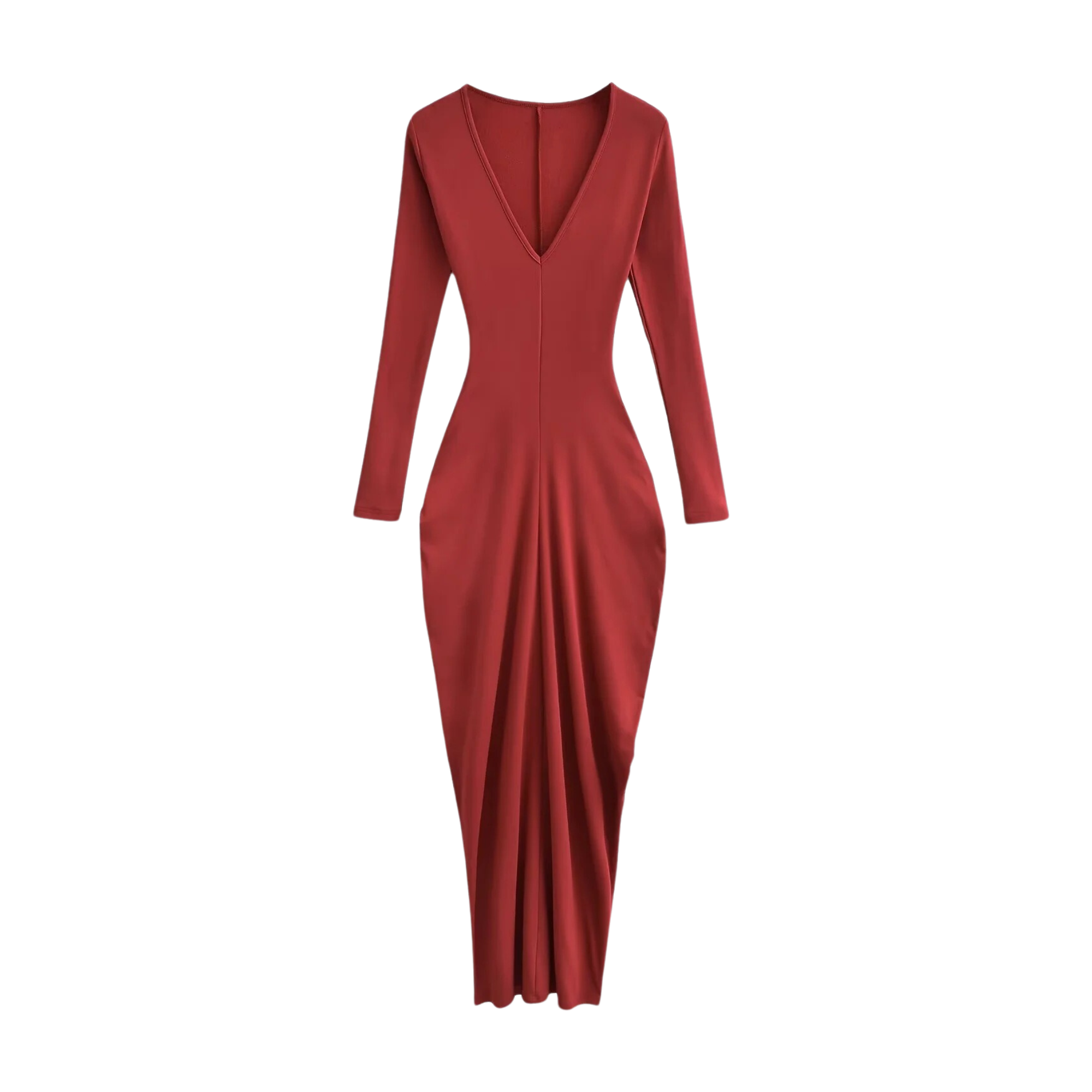 Deep V-Neck Long Sleeve Dress