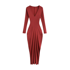 Deep V-Neck Long Sleeve Dress
