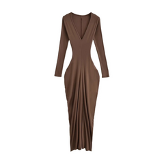 Deep V-Neck Long Sleeve Dress