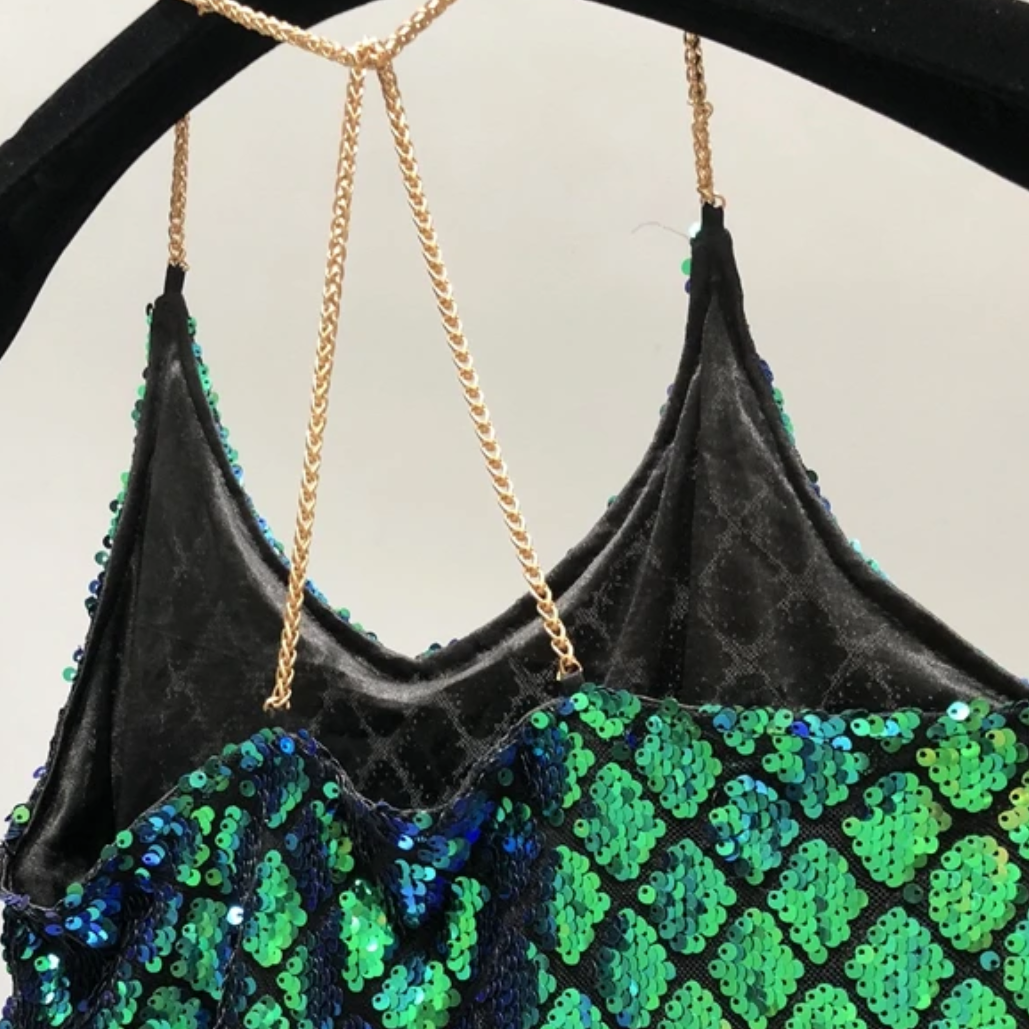 Green Sequined Chain Strap Dress