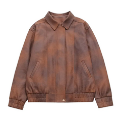 Brown Turn-Down Collar Faux Leather Jacket