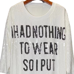 White Letter Pattern Sequined Top