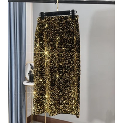 Sequined Mid-Length Slit Skirt