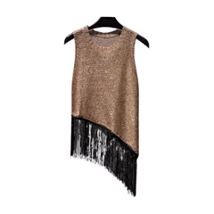 Metallic Sequined Beaded Tassel Top