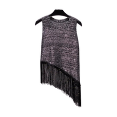 Metallic Sequined Beaded Tassel Top