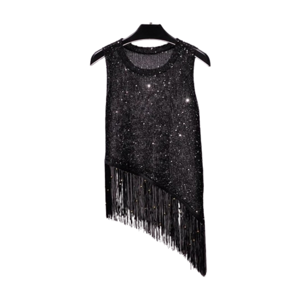 Metallic Sequined Beaded Tassel Top