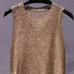 Metallic Sequined Beaded Tassel Top