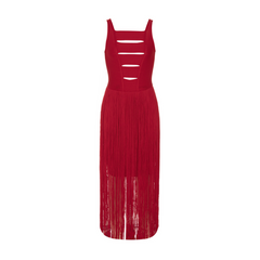 Hollowed-Out Tassel Mid-Back Dress