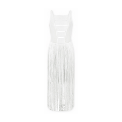 Hollowed-Out Tassel Mid-Back Dress