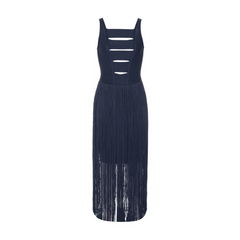Hollowed-Out Tassel Mid-Back Dress