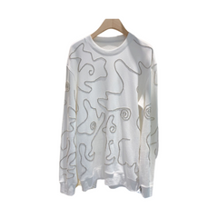 White Beaded Rhinestones Round Neck Sweater