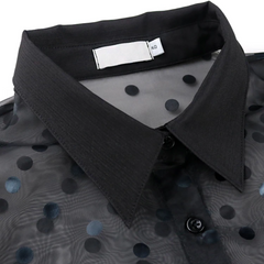 Pre Order:  Black Lantern Sleeve Polka Dots See-Through Blouse