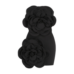 Strapless Crafted Flower Mini Dress