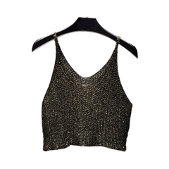Sequined Knitted Hollow-Out Cropped Top