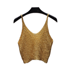 Sequined Knitted Hollow-Out Cropped Top