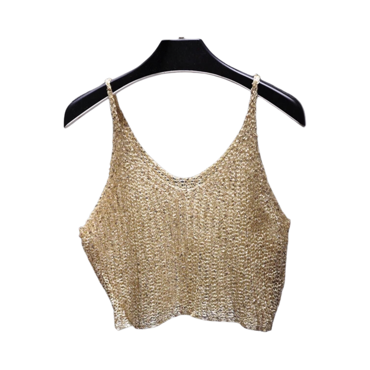 Sequined Knitted Hollow-Out Cropped Top